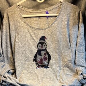 Catherines Gray Penguin Sequin Top